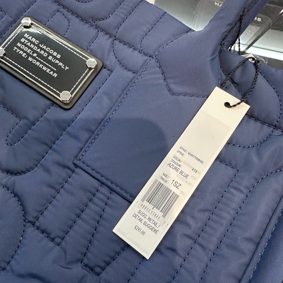 NWT! NEW! Marc Jacobs Jumbo Logo Nylon Quilted Tote Bag - Navy Blue - Picture 9 of 11